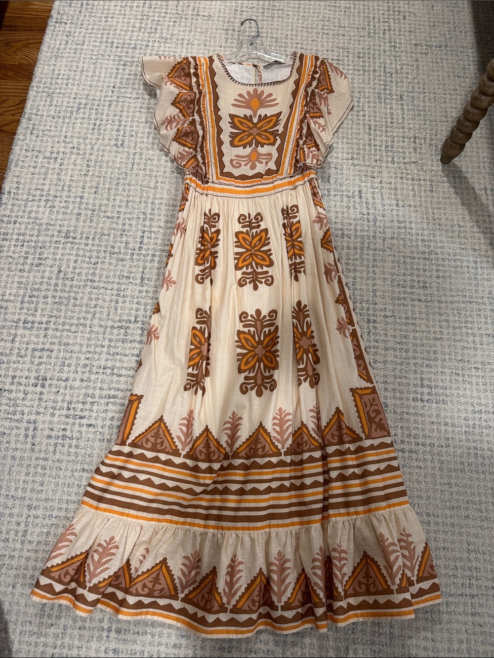Boho Embroidered Maxi Dress in Cream and Mustard